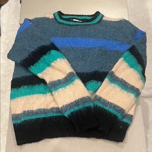 Women’s Striped Crewneck Sweater - Teal, Blue & Cream
